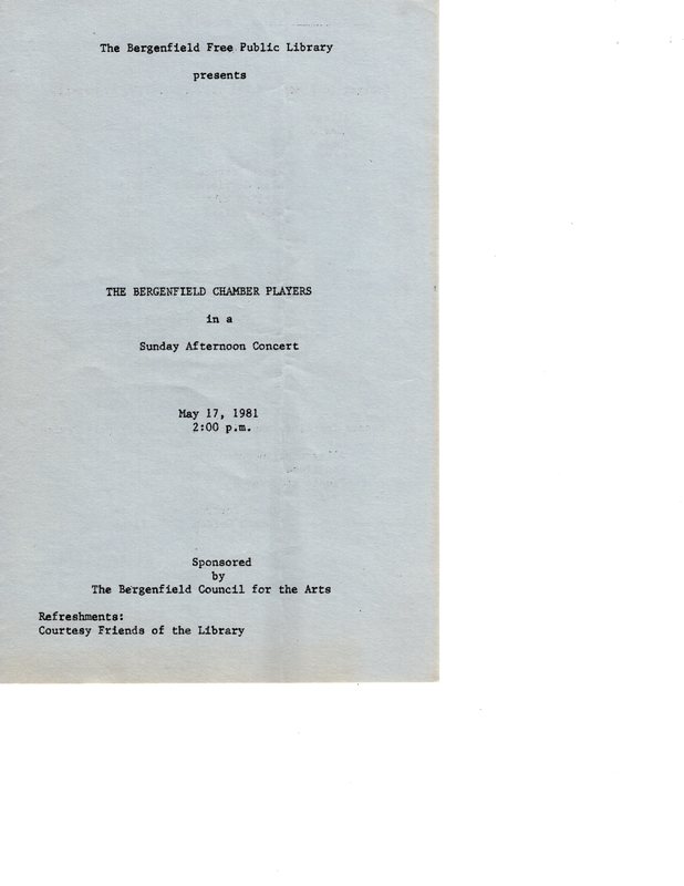 Program for the Bergenfield Chamber Players Concert at the Bergenfield Public Library May 17 1981 Page 1.jpg