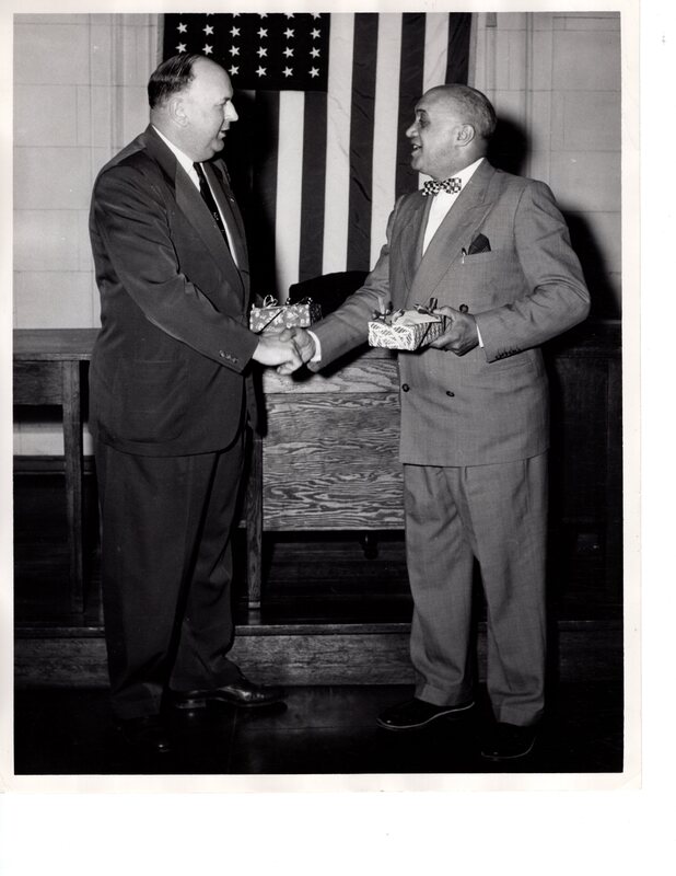 1 black and white photograph 8 x 10 Chief Vehrke Lt Blando 25th Anniversary 1955.jpg