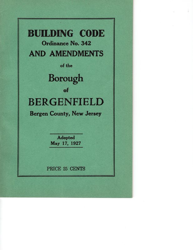 Building Code Ordinance No 342 and Amendments of the Borough of Bergenfield adopted May 17 1927 cover page.jpg