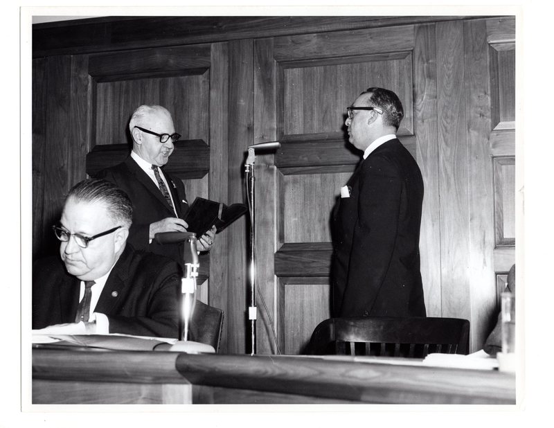 1 black and white photograph 8x10 Mayor and Council Swearing in Pictured Mayor Hugh Gillson and Bernard Achenbrand January 1962 2.jpg