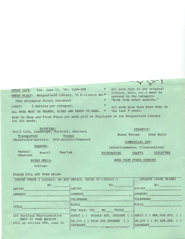 19th Annual Bergenfield Art Exhibition application June 14 1981 p2.jpg