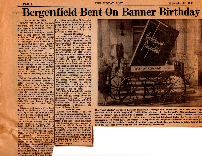 Bergenfield Bent on Banner Birthday newspaper clipping The Sunday Post Sept 21 1969.jpg