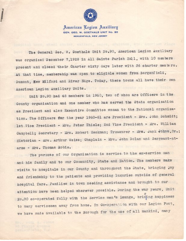General Geo W Goethals Unit No 90 American Legion Auxiliary history typewritten Sept 30 1960 3.jpg