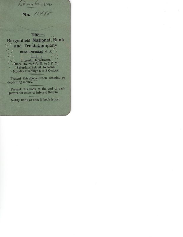 Bergenfield Public Library bank book for the Bergenfield National Bank and Trust Company P1.jpg