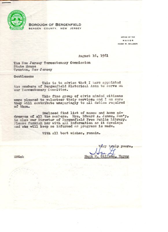 Mayor Hugh M Gillson Letter to New Jersey Tercentenary Commission.jpg