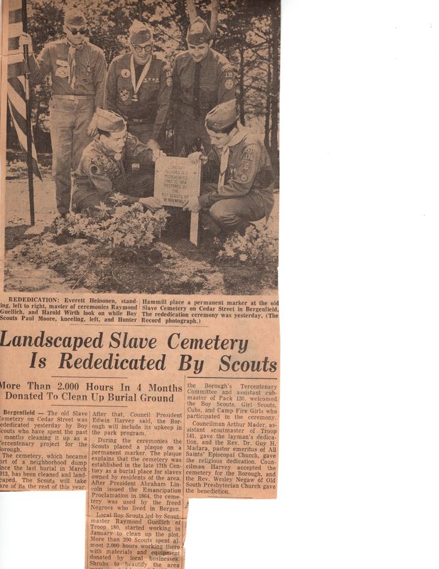 Landscaped Slave Cemetery Is Rededicated By Scouts newspaper clipping May 17 1964.jpg