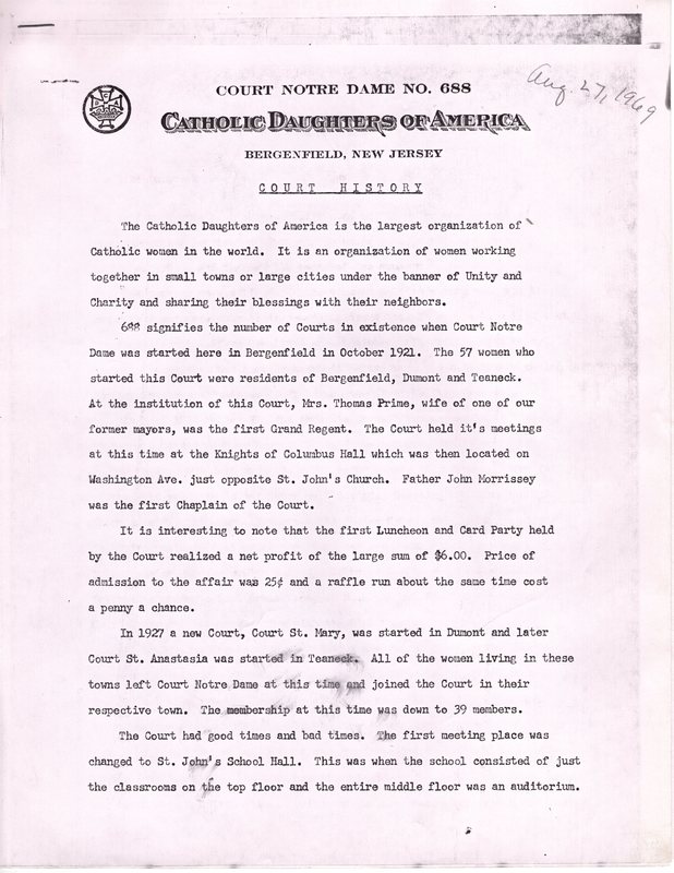 Court Notre Dame No 688 Court History of Catholic Daughters of America Bergenfield NJ August 27 1969 1 .jpg