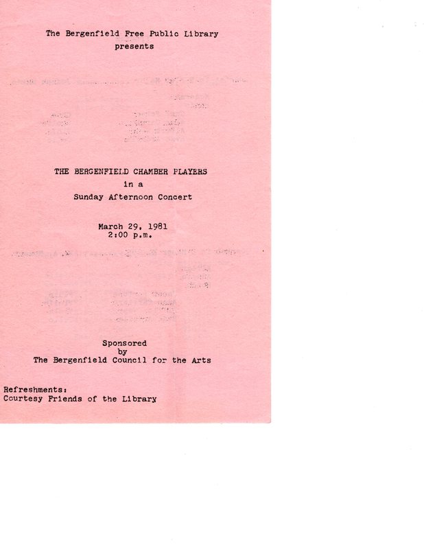 Program for the Bergenfield Chamber Players Concert at the Bergenfield Public Library March 29 1981 Page 1.jpg