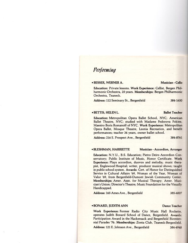 “Artists in Residence” booklet listing of performing, visual, crafts and literary artists in Bergenfield, 1977 P3.jpg