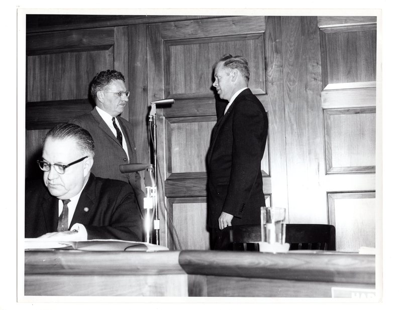 1 black and white photograph 8x10 mayor and council swearing in pictured Bernard Aschenbrand and Pierce H. Deamer January 1962.jpg