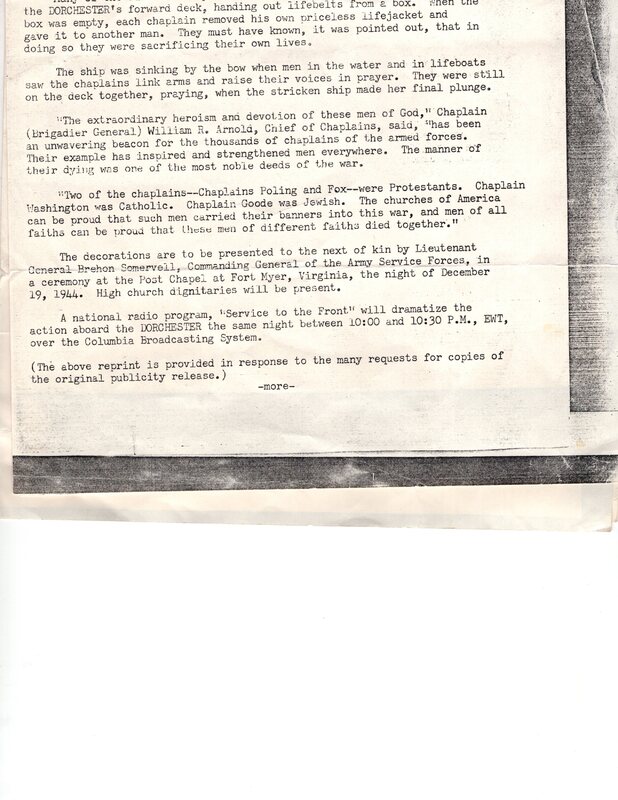 Four Chaplains Give Up Lifejackets to Troops Awarded DSC Posthumously copy of War Department press release Dec 3 1944 2.jpg