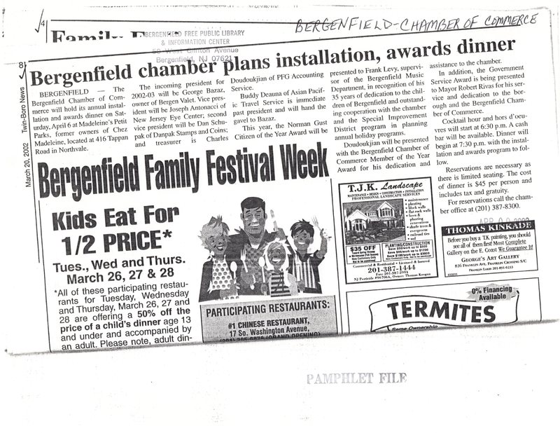 Bergenfield Chamber Plans Installation Awards Dinner Twin Boro News newspaper clipping March 20 2002.jpg