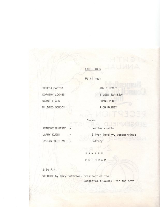 Eighth Annual Reception for Bergenfield Artists program Nov 14 1982 P2.jpg