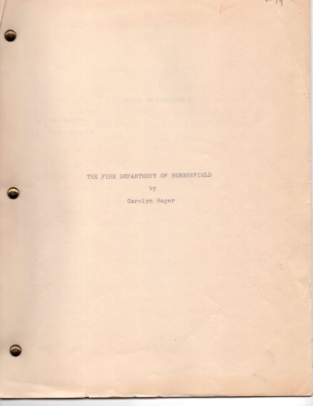 1 of 12 “The Fire Department of Bergenfield,” nine page typewritten report by Carolyn Hager, Undated.jpg