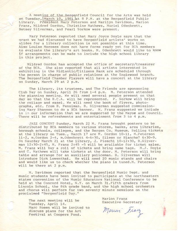 Bergenfield Council for the Arts minutes March 10 1981.jpg