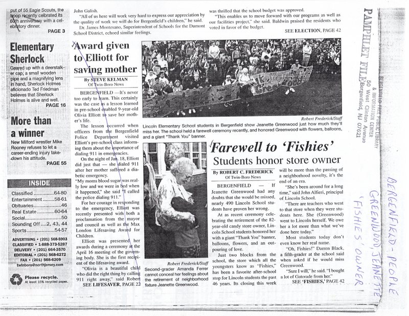 Greenwood Jeanette Farewell to Fishies students honor store owner twin boro news may 6 2002 1.jpg