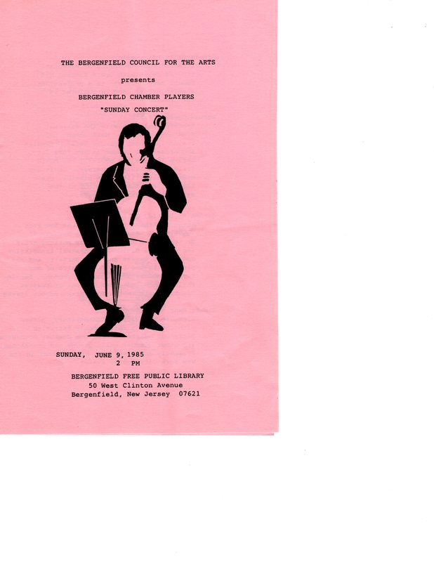 Program for the Bergenfield Chamber Players Concert at the Bergenfield Public Library June 9 1985 Page 1.jpg