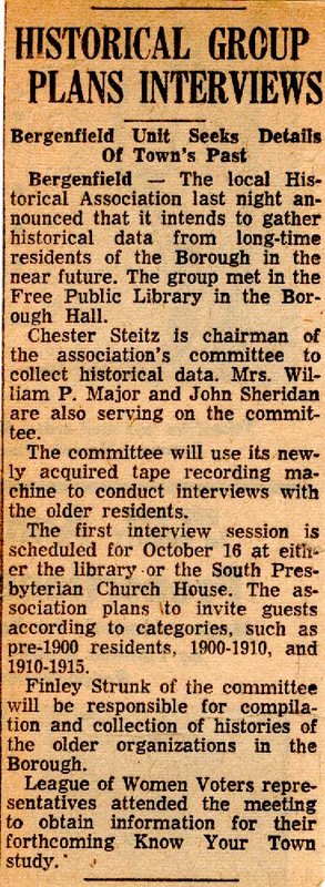 Newspaper Clipping The Record October 21 1960 Historical Group Plans Interviews.jpg
