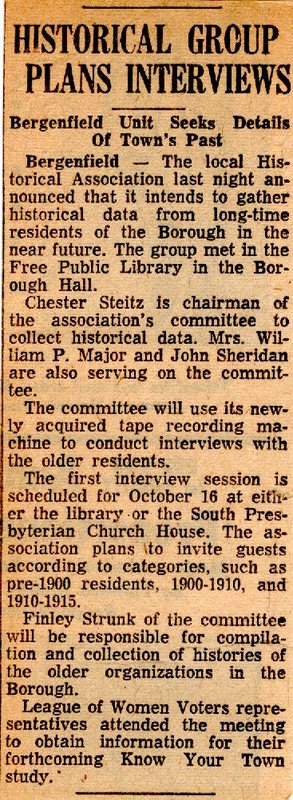 Newspaper Clipping The Record October 21 1960 Historical Group Plans Interviews.jpg
