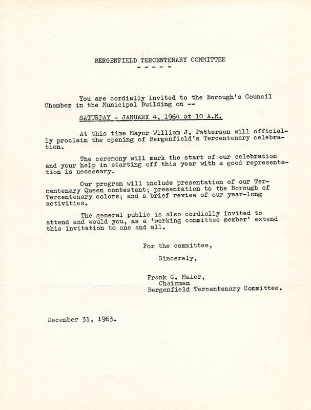 Frank G Maier Letter to Bergenfield Tercentenary Committee Re Invitation Borough Council Meeting Copy 1.jpg