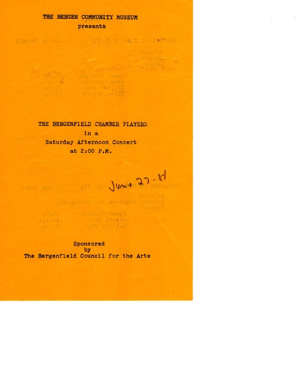 Program for the Bergenfield Chamber Players Concert at the Bergenfield Community Museum June 27 1981 Page 1.jpg