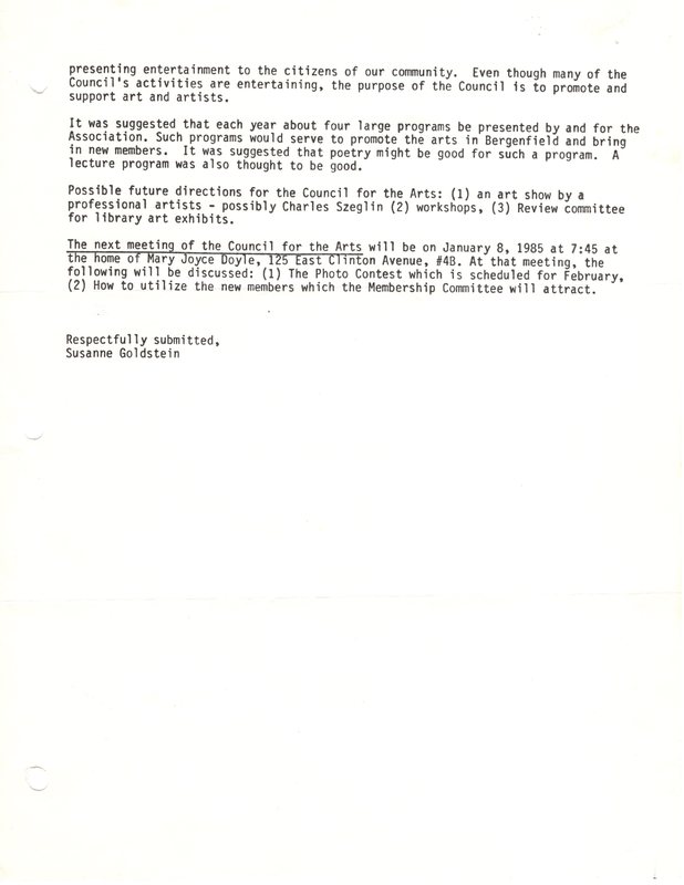Bergenfield Council for the Arts minutes December 4 1984 P2.jpg