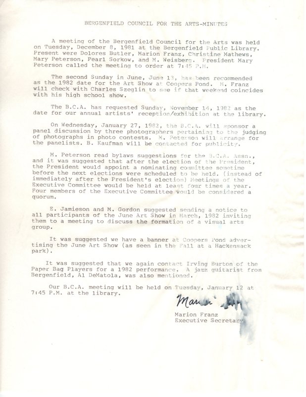 Bergenfield Council for the Arts minutes December 8 1981.jpg