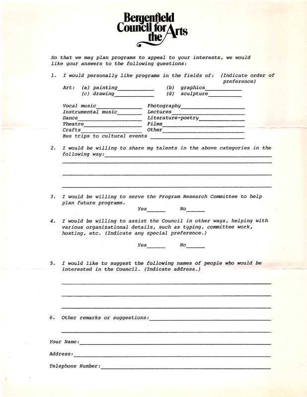 Letter from M. Denise Kopp, president, Bergenfield Council for the Arts questionnaire.jpg