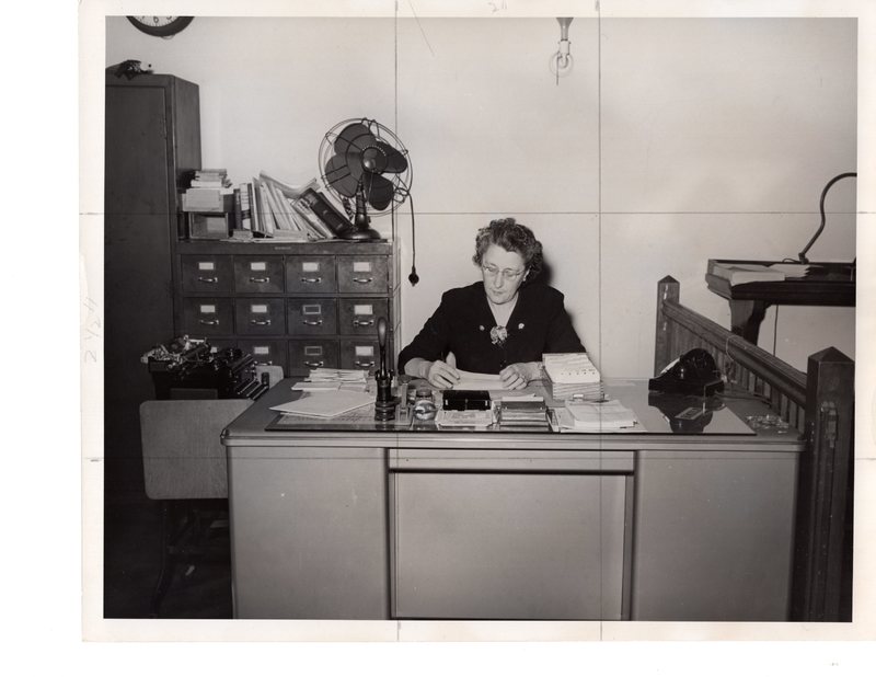 1 black and white photograph 8 x 10 Board of Health Mrs Carrie Ungemach 1953.jpg