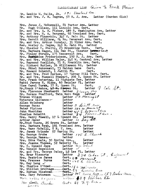 Tercentenary List Given to Frank Maier.jpg
