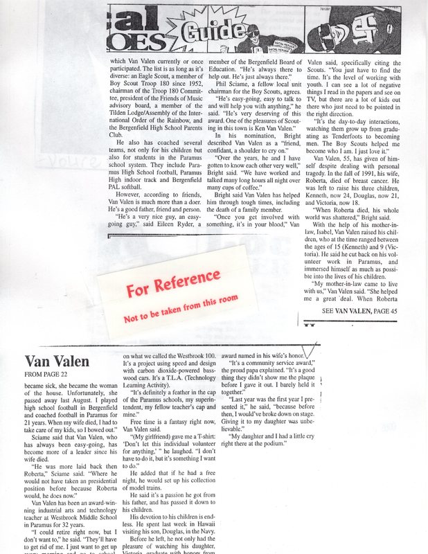 Van Valen Kenneth Meet some of your local heroes Kenneth Van Valen a man of dedication twin boro news July 5 2000 2.jpg