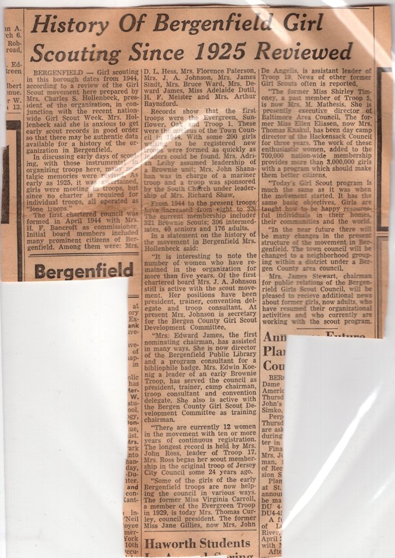 History of Bergenfield Girl Scouting Since 1925 Reviewed newspaper clipping undated.jpg