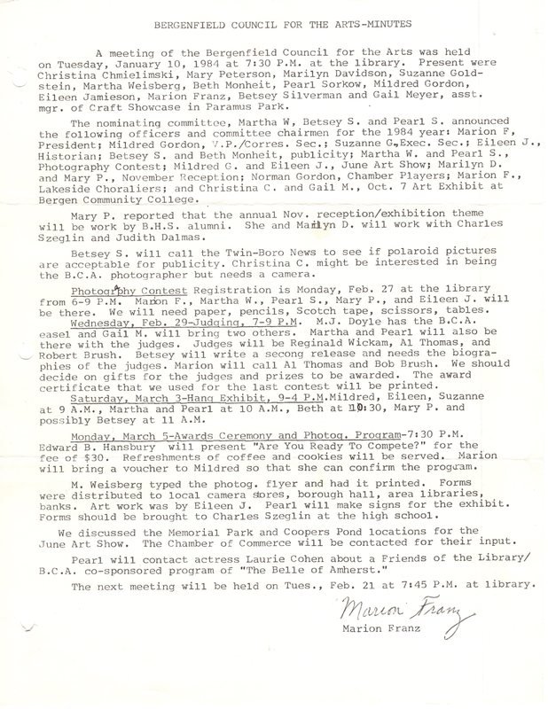 Bergenfield Council for the Arts minutes January 10 1984.jpg