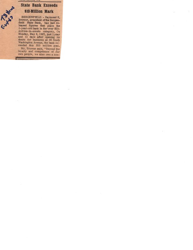 State Bank Exceeds 10 Million Mark newspaper clipping Twin Boro News May 24 1967.jpg