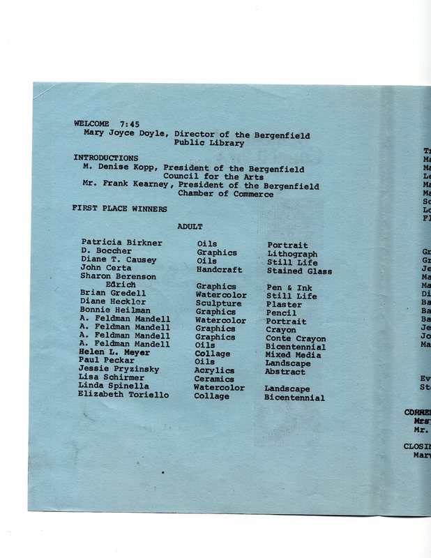 Reception Honoring First Place Winners 14th Annual Art Festival program, June 11, 1976 P2.jpg