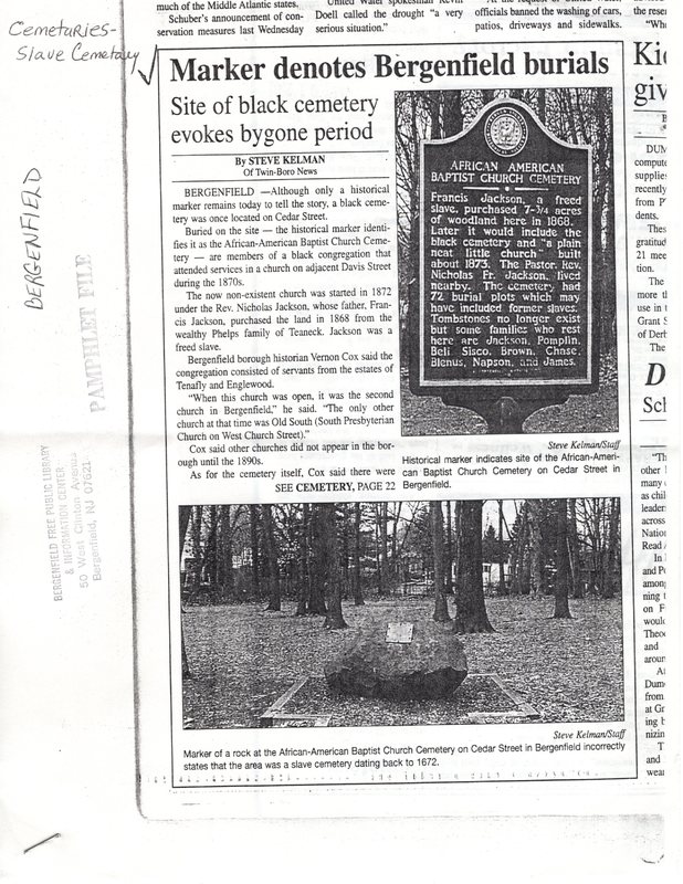 Marker Denotes Bergenfield Burials photocopy of newspaper clipping Twin Boro News May 1964 1.jpg