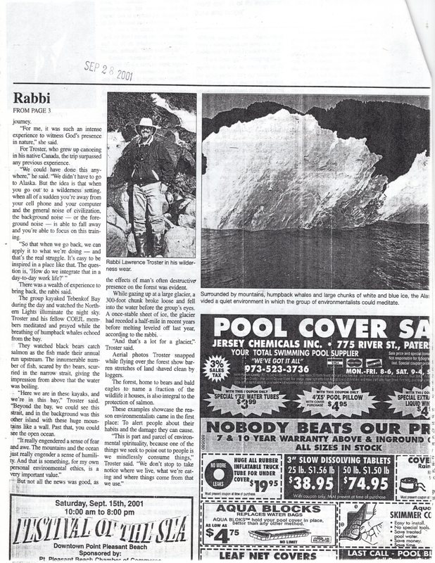 Troster Lawrence Rabbi Finds Spirituality Amid Peaks and Glaciers twin boro news Sept 28 2001 2.jpg