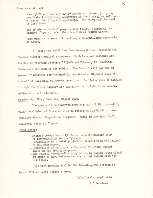 Bergenfield Council for the Arts minutes February 13 1980 P2.jpg