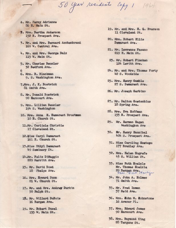 Typewritten handwritten list of 50 year Bergenfield residents final P1.jpg