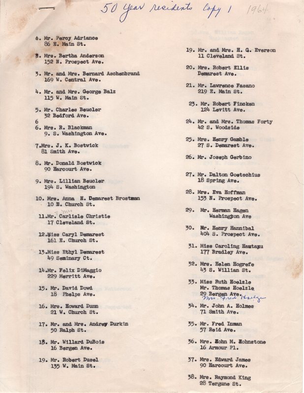 Typewritten handwritten list of 50 year Bergenfield residents final P1.jpg