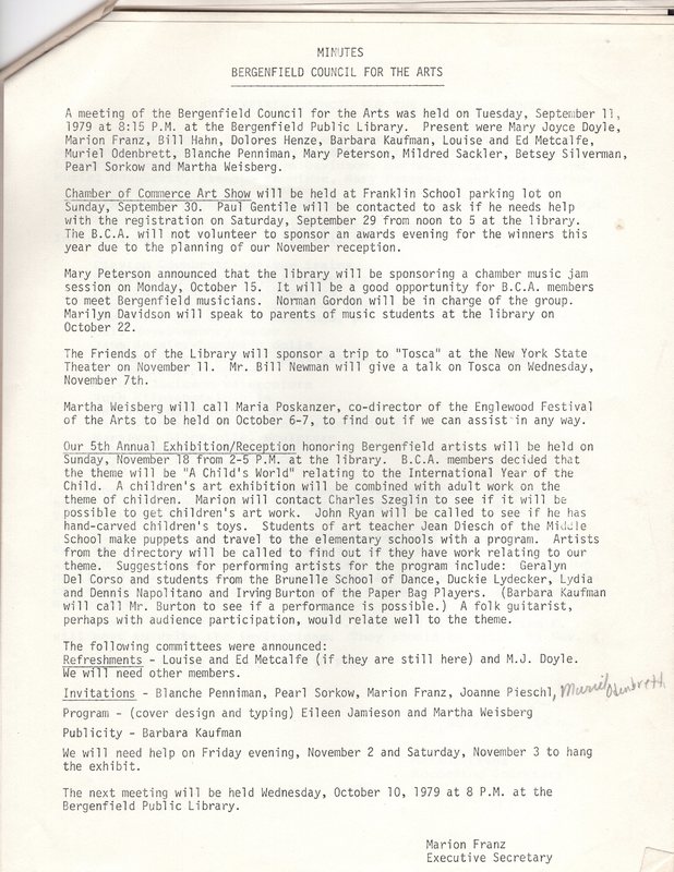 Bergenfield Council for the Arts minutes September 11 1979.jpg