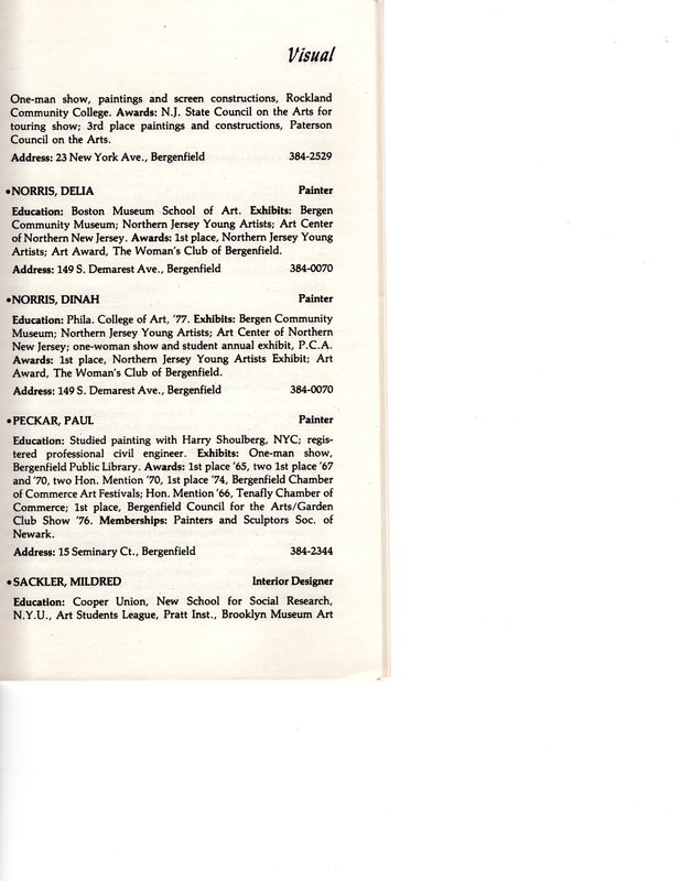 “Artists in Residence” booklet listing of performing, visual, crafts and literary artists in Bergenfield, 1977 P20.jpg