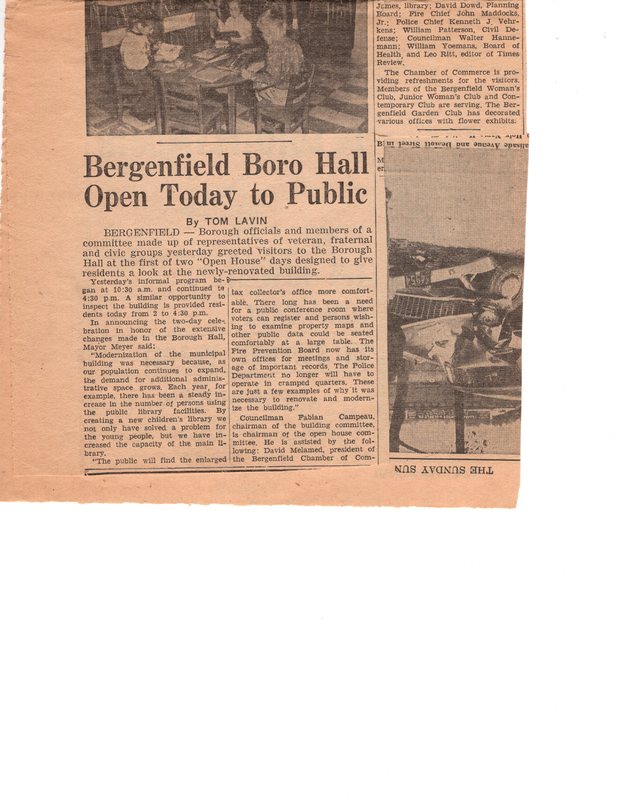 Bergenfield Boro Hall Open Today to Public newspaper clipping The Sunday Sun Nov 28 1956 P1 bottom.jpg