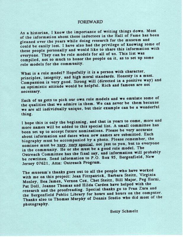 Bergenfield Hall of Fame list of first 30 HOF members foreward by Betty Schmelz and biographies 3.jpg