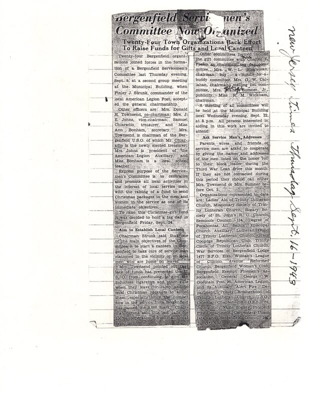 Bergenfield Servicemens Committee Now Organized New Jersey Times newspaper clipping Sept 16 1943.jpg