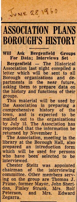 Newspaper Clipping Bergen Evening Record June 28 1960 Association Plans Boroughs History.jpg