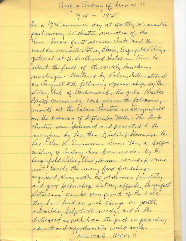 Dedication Bergenfield Rotary ClubHalf a Century of Service 1925 thru1975 10 pages of handwritten notes 3.jpg