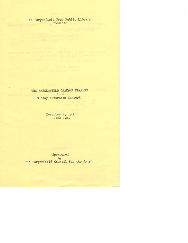 The Bergenfield Chamber Players in a Afternoon Concert program Dec 4 1983 P1.jpg