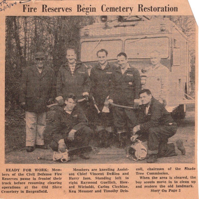 Fire Reserves Begin Cemetery Restoration Times Review newspaper clipping February 13 1964.jpg