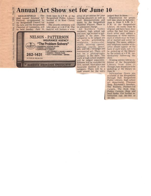 Annual Art Show Set for June 10 newspaper clipping Twin Boro News, May 23 1984.jpg